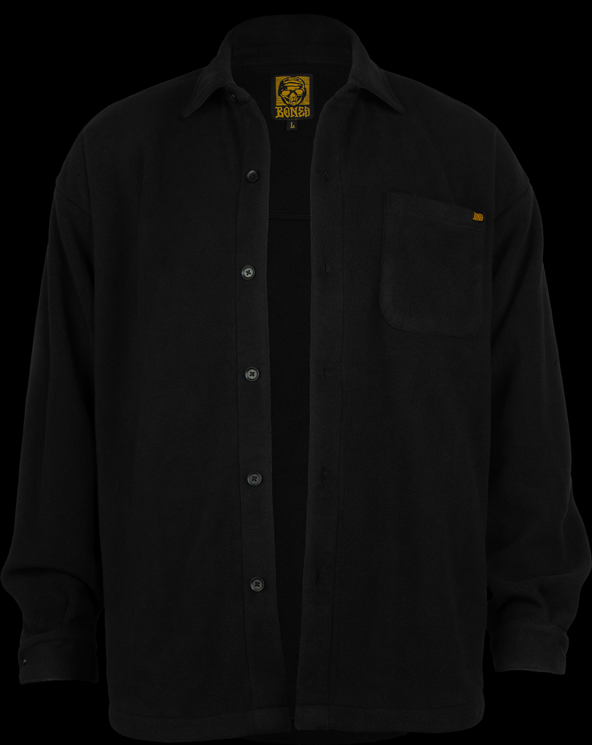 BONES WHEELS Black & Gold Button Up Fleece Jacket - Black Photo #3 ...