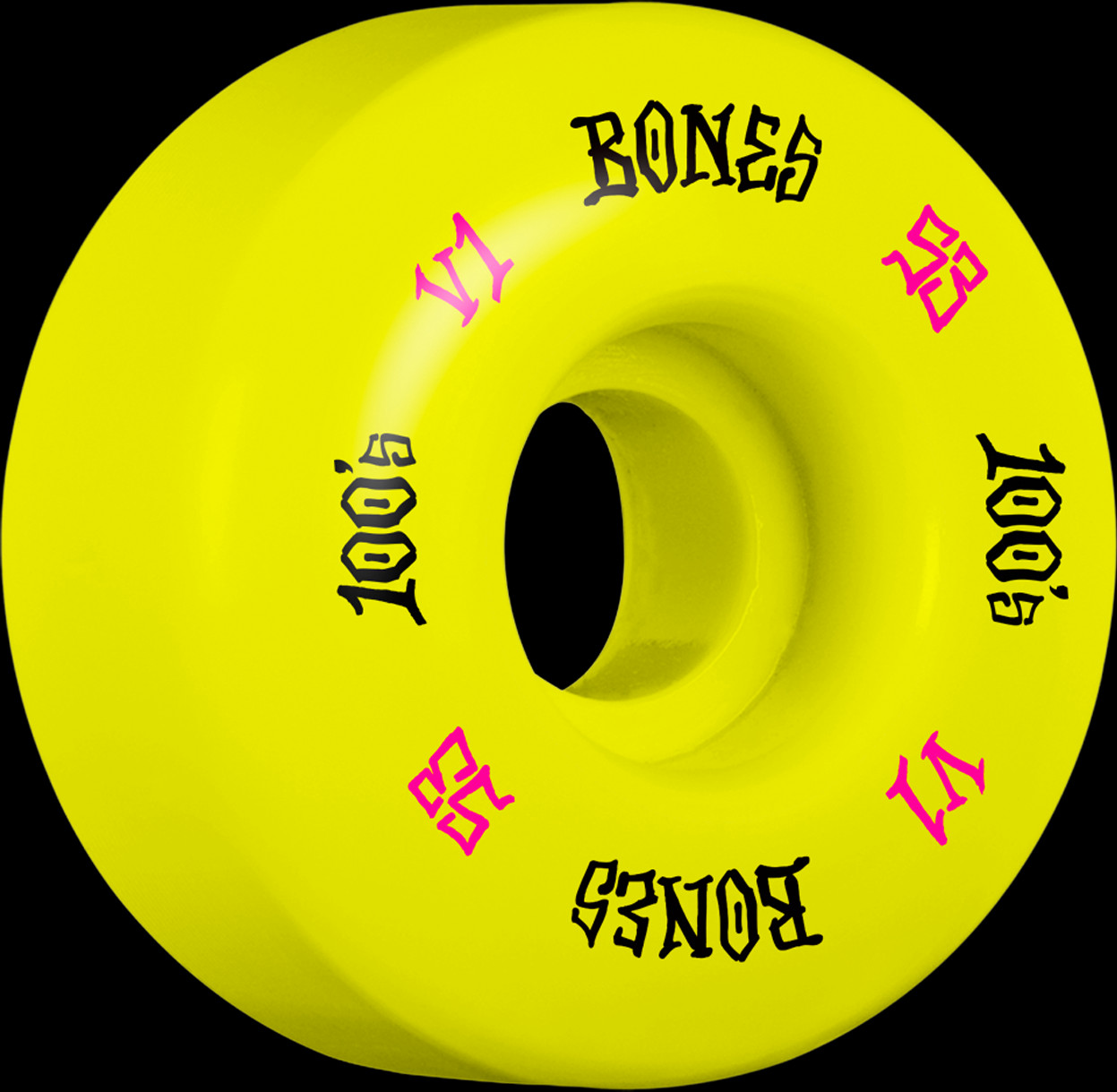 BONES WHEELS 100 Skateboard Wheels V1 Standard 53mm 100A 4pk Yellow