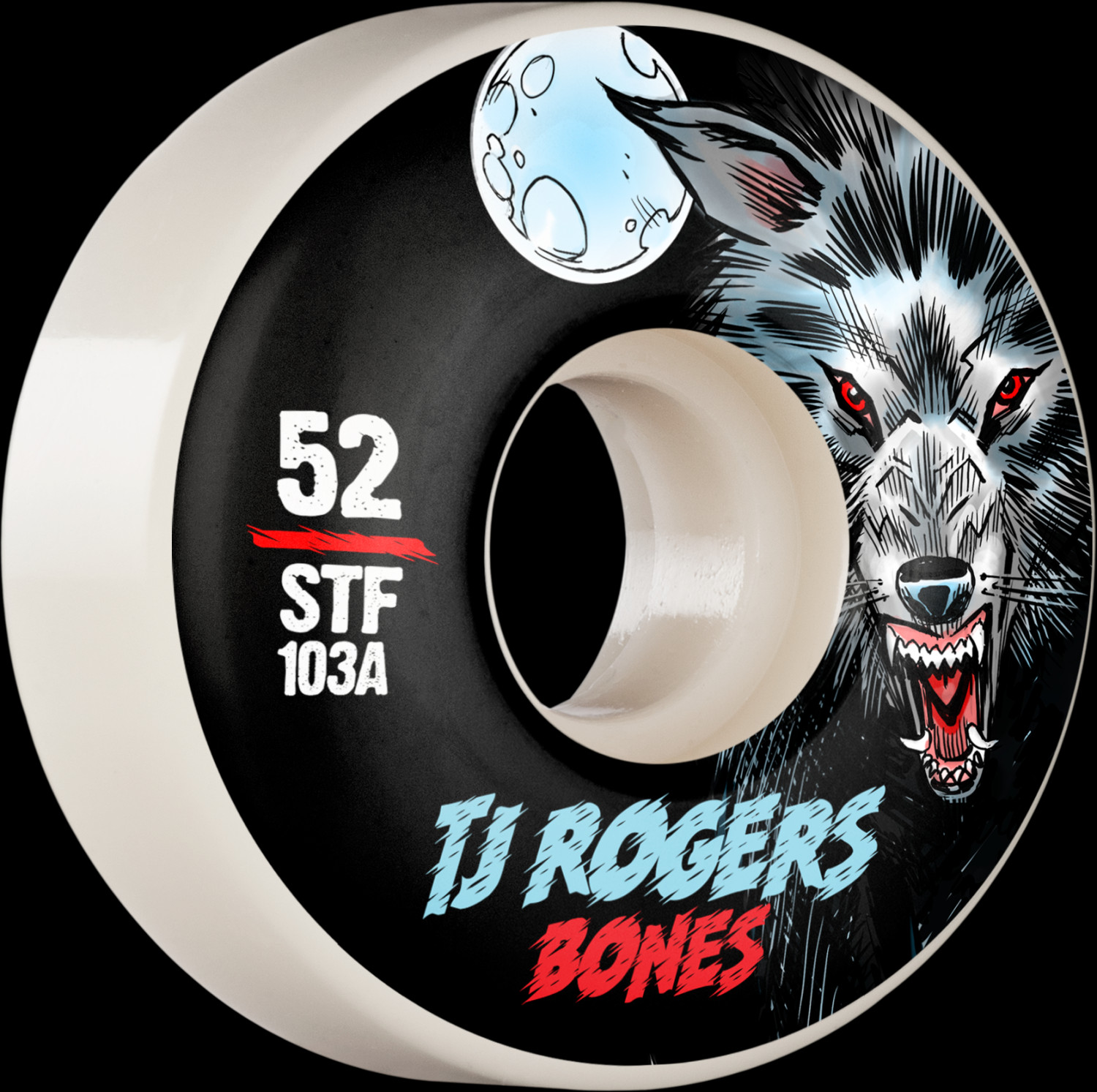BONES WHEELS PRO STF Skateboard Wheels Rogers Black Wolf 52mm V3 Slims