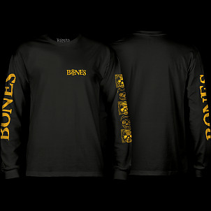 BONES WHEELS T-Shirt Black & Gold Long Sleeve - Black