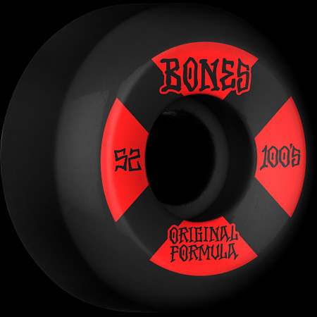 BONES WHEELS OG Formula Skateboard Wheels 100 #4 52mm V5 Sidecut 4pk Black