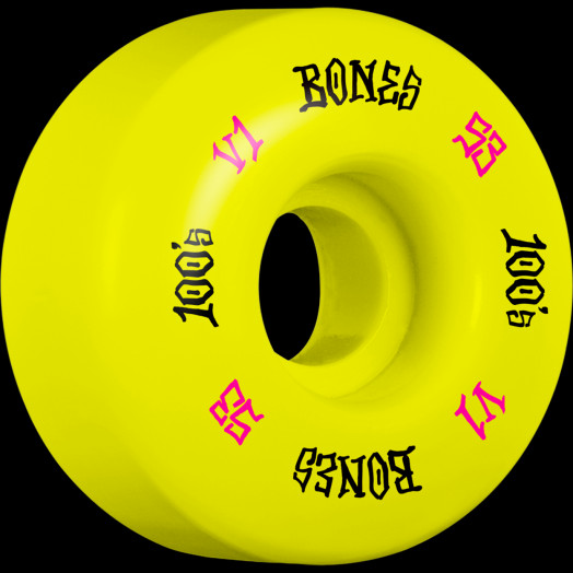 BONES WHEELS 100 Skateboard Wheels V1 Standard 53mm 100A 4pk Yellow