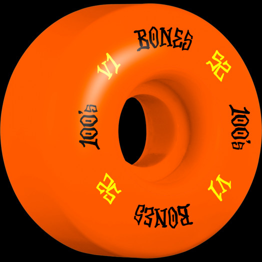 BONES WHEELS 100 Skateboard Wheels V1 Standard 52mm 100A 4pk Orange