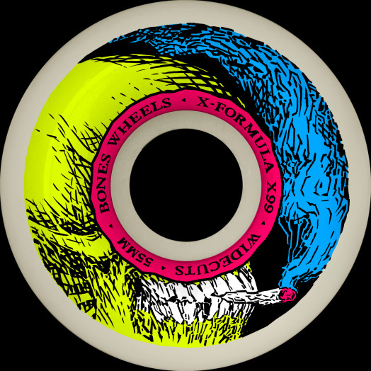 BONES WHEELS X-Formula Skateboard Wheels Smokin Skull 55mm V6 Widecuts 99A 4pk