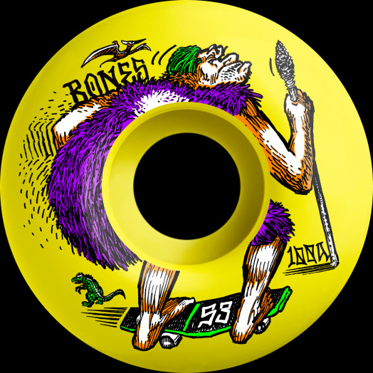 BONES WHEELS OG 100's Skateboard Wheels NEONderthal 53mm V4 Wide 100A 4pk Yellow