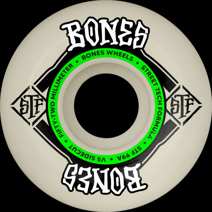 BONES WHEELS STF Skateboard Wheels Sidecut 52mm V5 99A 4pk White